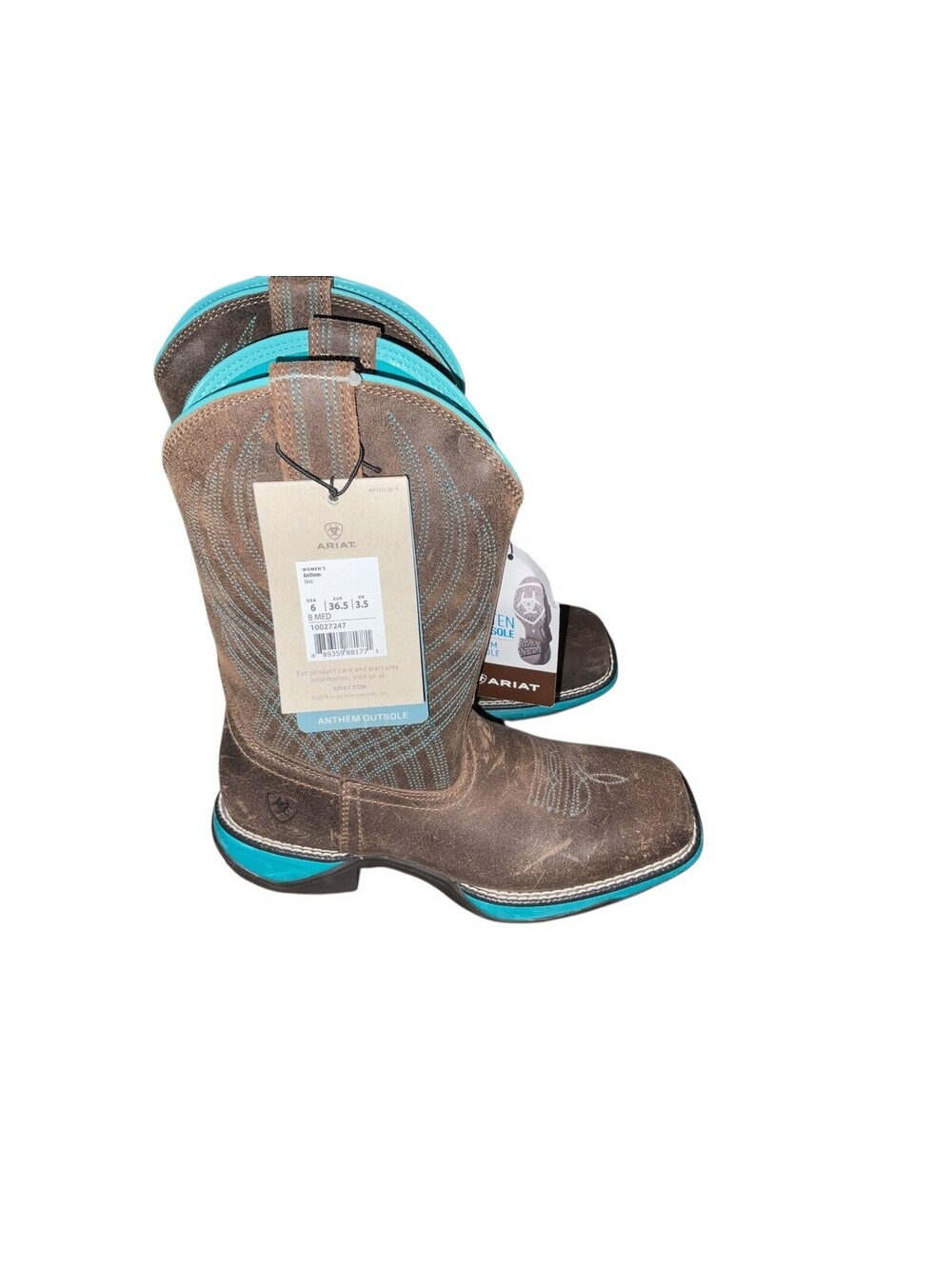 New! Women's 6B Ariat Anthem Java Brown/Turquoise Western Boots 10027247 - Picture 4 of 8